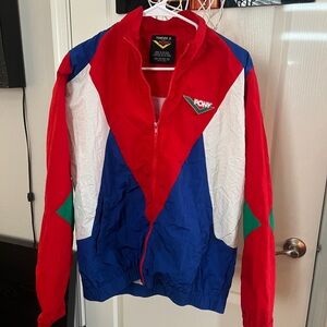 Pony Red Blue White Windbreaker with Green Accents
